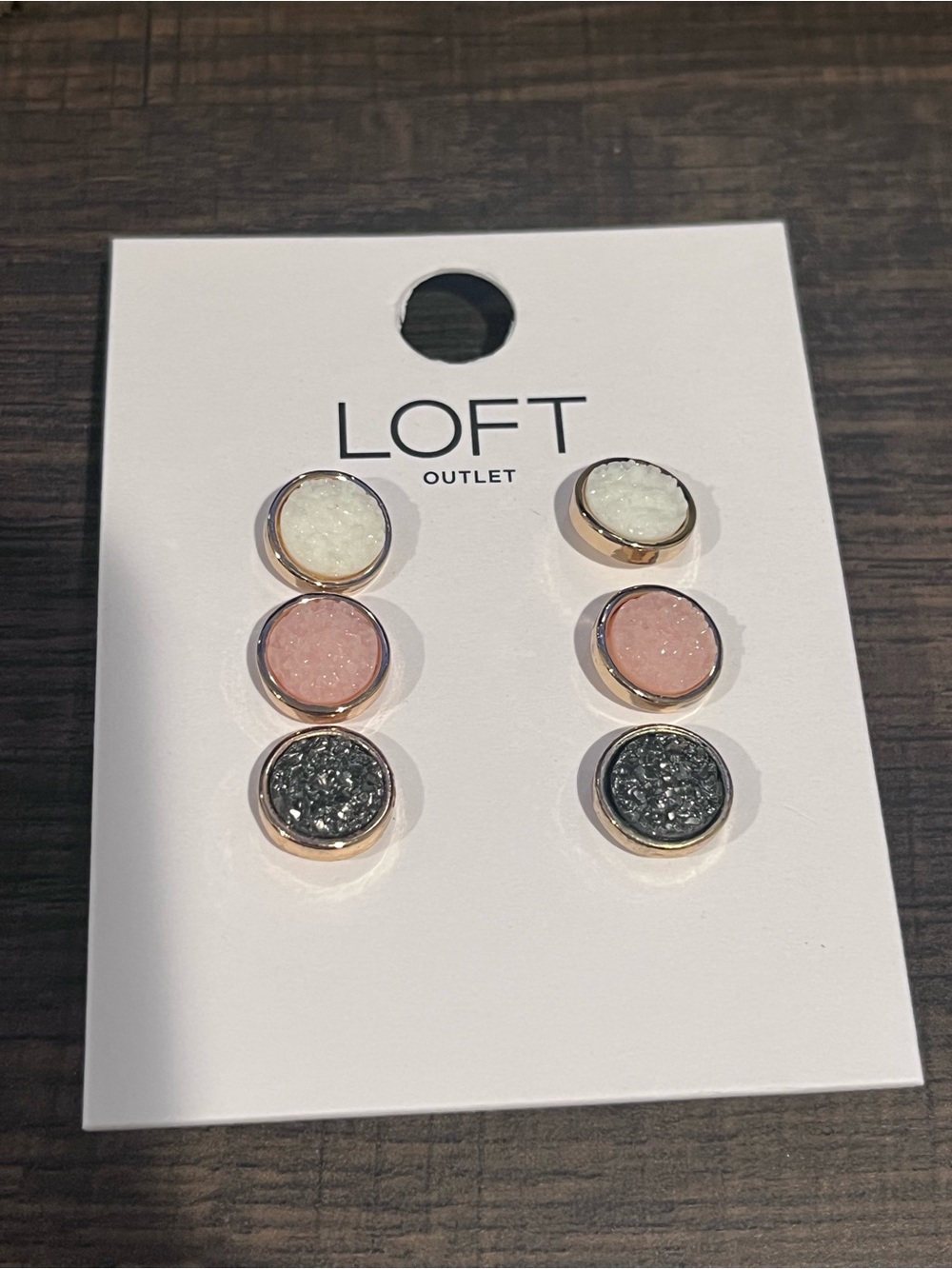 LOFT Rose Gold Stud Earring Set with White, Pink and Black Druzy